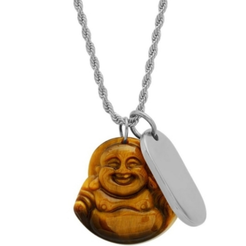 Tiger Eye Buddha Stainless Steel Chain